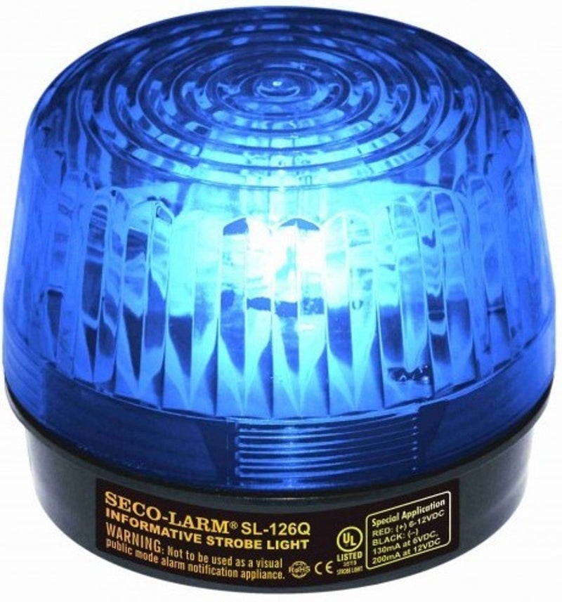 Seco-Larm SL-126Q/B Blue Strobe Light; For 6- to 12-Volt use; For "informative" general signaling requirements; Incorrect polarity cannot damage circuit or draw current; Easy 2-wire installation