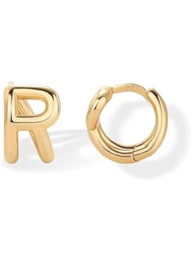 PAVOI 14K Gold Plated Sterling Silver Posts Dainty Initial Huggie Earrings for Women - Gold Huggie Hoop Small Initial Jewelry - Trendy Alphabet Letter Earrings - Image 1