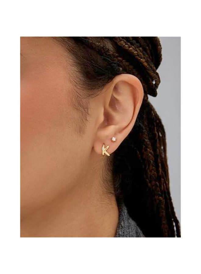 PAVOI 14K Gold Plated Sterling Silver Posts Dainty Initial Huggie Earrings for Women - Gold Huggie Hoop Small Initial Jewelry - Trendy Alphabet Letter Earrings - Image 2