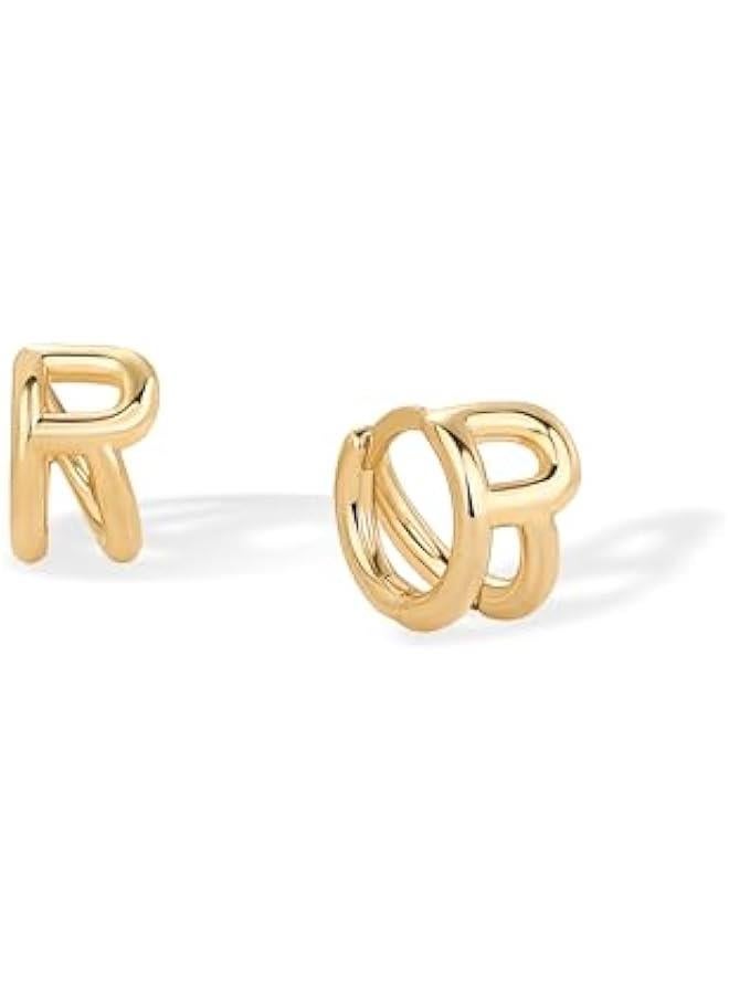 PAVOI 14K Gold Plated Sterling Silver Posts Dainty Initial Huggie Earrings for Women - Gold Huggie Hoop Small Initial Jewelry - Trendy Alphabet Letter Earrings - Image 3
