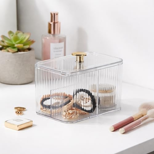 KREPS® Cosmetic And Makeup Organizer Box, Cotton Swabs Storage with Lid,Makeup Pad Holder, Bathroom Canister Multipurpose Box Divided for Face Brush Pens. (Green) (TRANS 1) - Image 2