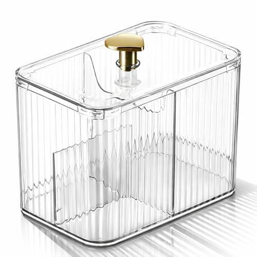 KREPS® Cosmetic And Makeup Organizer Box, Cotton Swabs Storage with Lid,Makeup Pad Holder, Bathroom Canister Multipurpose Box Divided for Face Brush Pens. (Green) (TRANS 1) - Image 1