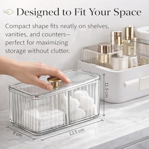 KREPS® Cosmetic And Makeup Organizer Box, Cotton Swabs Storage with Lid,Makeup Pad Holder, Bathroom Canister Multipurpose Box Divided for Face Brush Pens. (Green) (TRANS 1) - Image 3