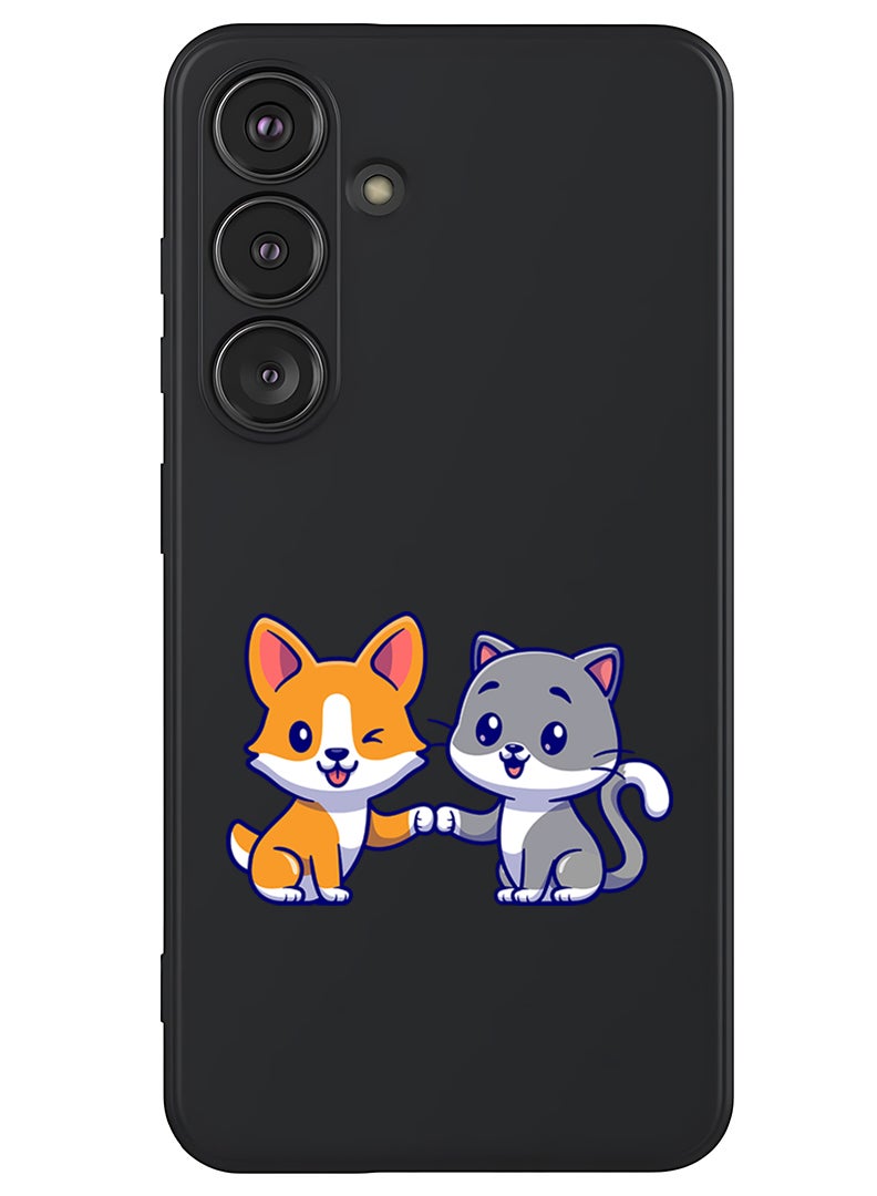 Theodor Protective Slim Fit Case Liquid Silicone Cover with Full Body Protection Anti-Scratch Shockproof Case For Samsung Galaxy S25 (Black) - Cat and dog friendship  - Image 1