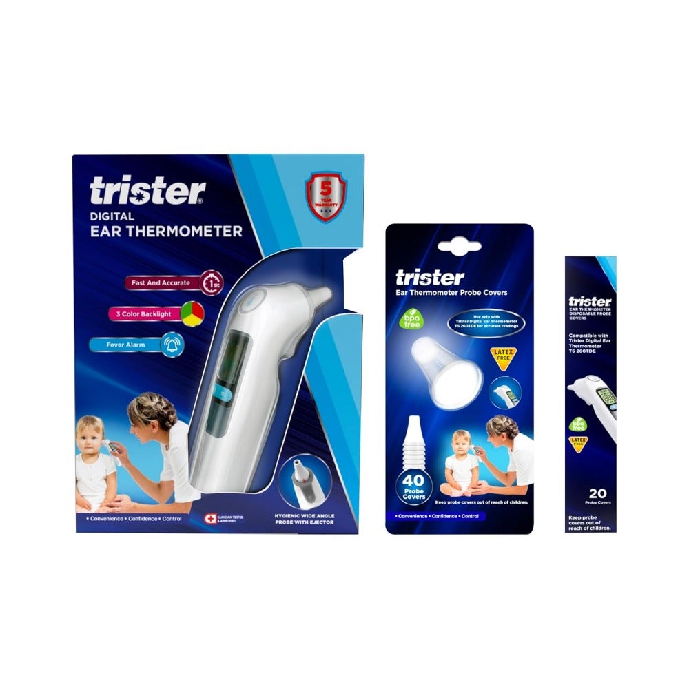 Digital Ear Thermometer TS‑260TDE - Ear and Object Mode, 1‑Second Reading, Hygienic Probe Covers, 30 Memory Capacity