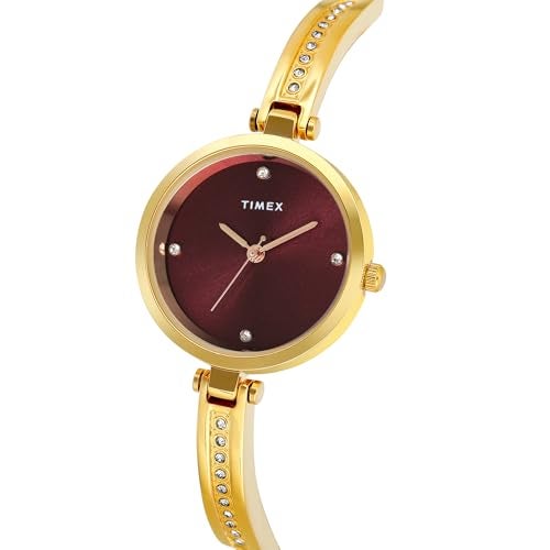 TIMEX Analog Watch for Women with Maroon Round Dial & Rose Gold Brass Bracelet Band Water Resistant Women's Wrist Watches - TWEL200SMU04 - Image 3