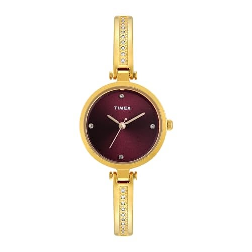 TIMEX Analog Watch for Women with Maroon Round Dial & Rose Gold Brass Bracelet Band Water Resistant Women's Wrist Watches - TWEL200SMU04 - Image 1