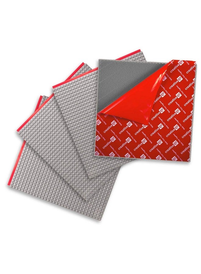 Creative QT MakerBase, Grey, 4 Pack, 10”x10” Peel-and-Stick Toy Building Blocks Stackable Baseplates, Bases for Play Tables, Walls, and More, Compatible with All Major Brick Brands - Image 1