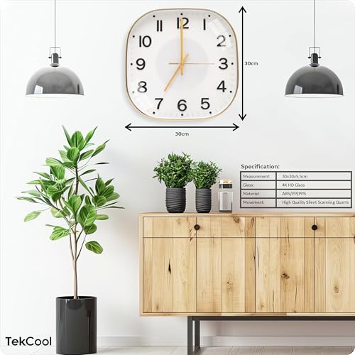 TEKCOOL Plastic Analogue Wall Clock 12" Silent Quartz Decorative Latest Wall Clock Non-Ticking Classic Clock Battery Operated Round Easy to Read for Room/Home/Kitchen/Bedroom/Office/School.White Gold? - Image 4