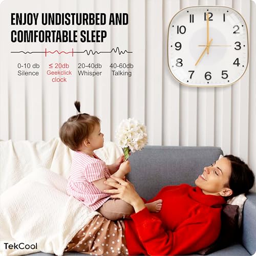 TEKCOOL Plastic Analogue Wall Clock 12" Silent Quartz Decorative Latest Wall Clock Non-Ticking Classic Clock Battery Operated Round Easy to Read for Room/Home/Kitchen/Bedroom/Office/School.White Gold? - Image 2