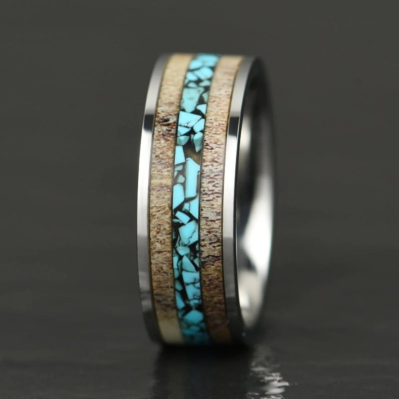8mm Stainless Steel Ring with Floral Design - Gold Base, Multi-Color Options for Men & Women - Image 1