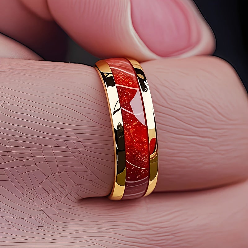 8mm Stainless Steel Ring with Floral Design - Gold Base, Multi-Color Options for Men & Women - Image 5