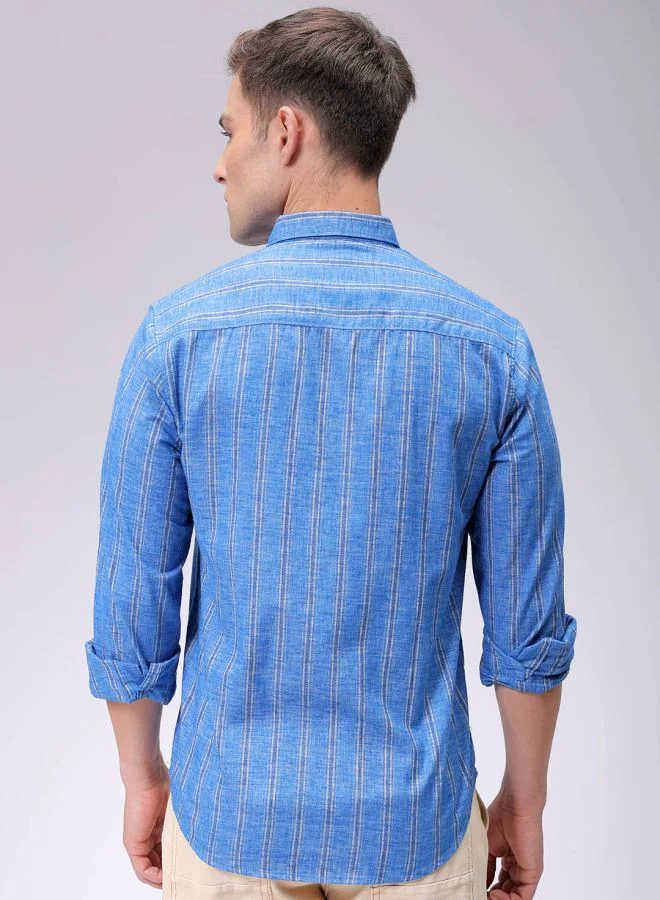 The Indian Garage Co Men Slim Fit Striped Full Sleeves Cutaway Collar Casual Shirt