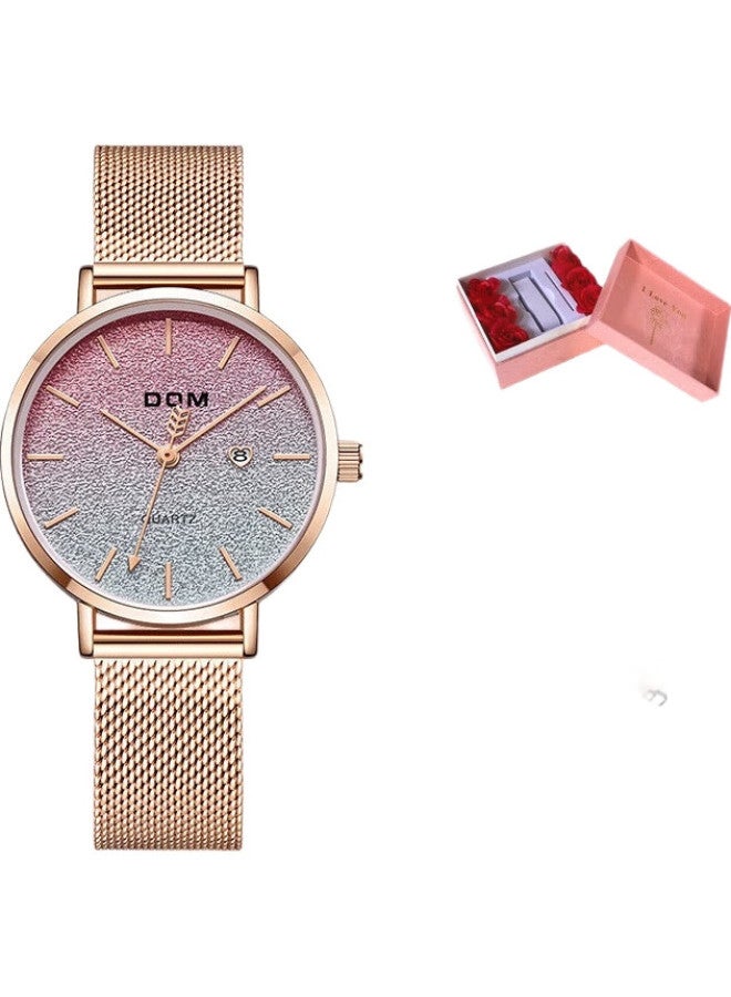 DOM Genuine Ultra-Thin Minimalist Watch For Women, Light Luxury Mechanical-Style Analog Quartz Waterproof Watch, Top Ten Brand For Middle And High School Students, Birthday Gift For Girlfriend Or Female Friend - Image 2