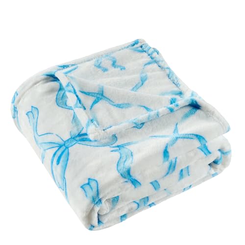 Jungle Star Blue Bow Throw Blanket – 50x60 Inch Soft Fleece Blanket for Girls and Women, Coquette Aesthetic Room Decor for Bed, Couch, Chair, Preppy Bedroom or Gift, Cute Pink Bow Decor Blanket - Image 3