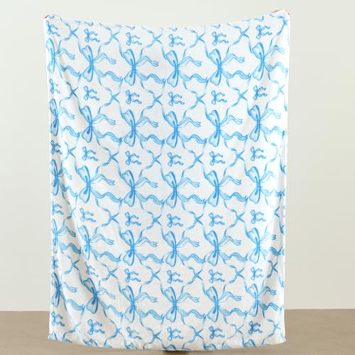 Jungle Star Blue Bow Throw Blanket – 50x60 Inch Soft Fleece Blanket for Girls and Women, Coquette Aesthetic Room Decor for Bed, Couch, Chair, Preppy Bedroom or Gift, Cute Pink Bow Decor Blanket - Image 4
