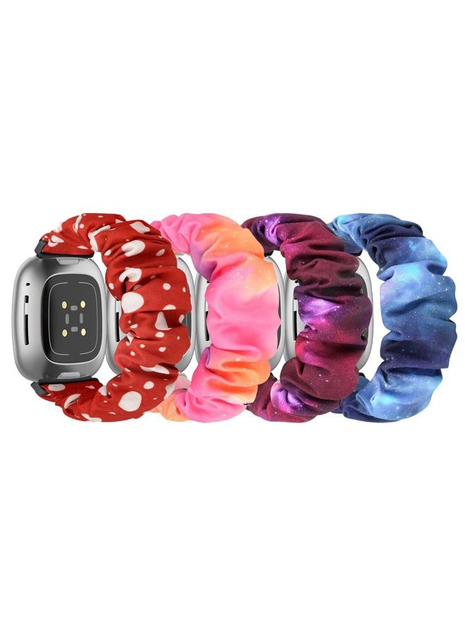 ShuYo Scrunchie Bands Compatible with Fitbit Sense/Sense 2 / Versa 3 / Versa 4 for Women,4 Pack Elastic Nylon Scrunchy Replacement Strap Soft Stretchy Wristband for Fitbit Versa 3 Smart Watch - Image 1