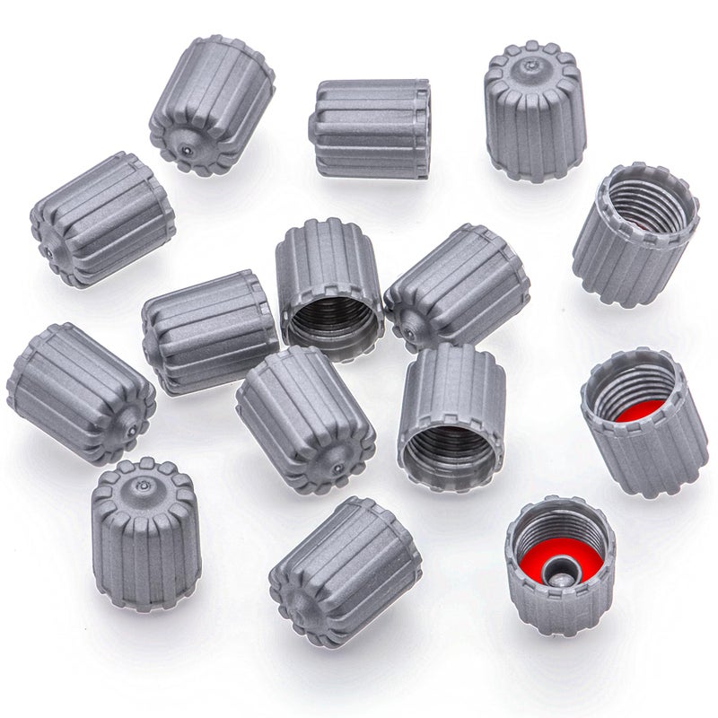 غطاء صمام الإطارات MEAJOO 15 قطعة من البلاستيك مع ختم مطاطي O-ring للأغراض العامة للسيارات والشاحنات والدراجات النارية والدراجات الهوائية باللون الرمادي