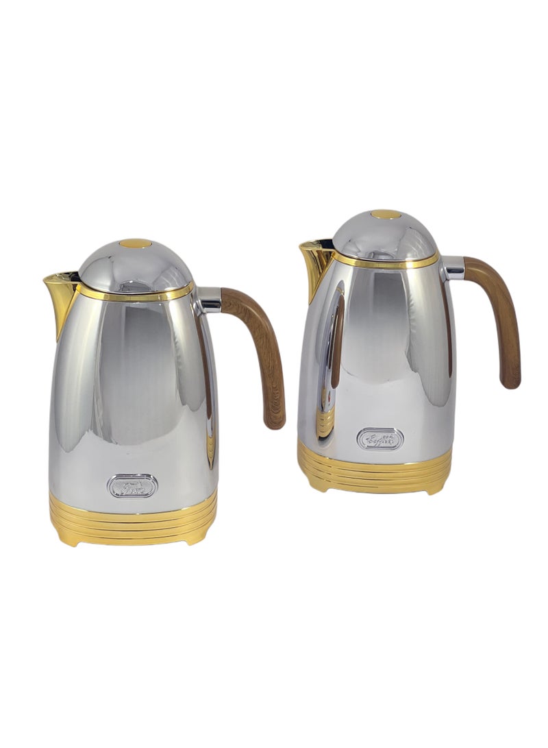 Homemaker Silver Gold Flask 1/1L 2 Pieces Stainless Steel Flask Set – Premium Dual-Color Insulated Flasks for Hot & Cold Beverages - Image 1