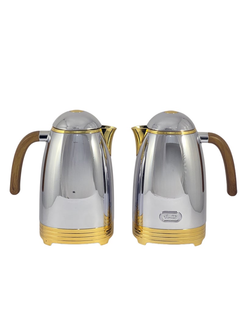 Homemaker Silver Gold Flask 1/1L 2 Pieces Stainless Steel Flask Set – Premium Dual-Color Insulated Flasks for Hot & Cold Beverages - Image 2