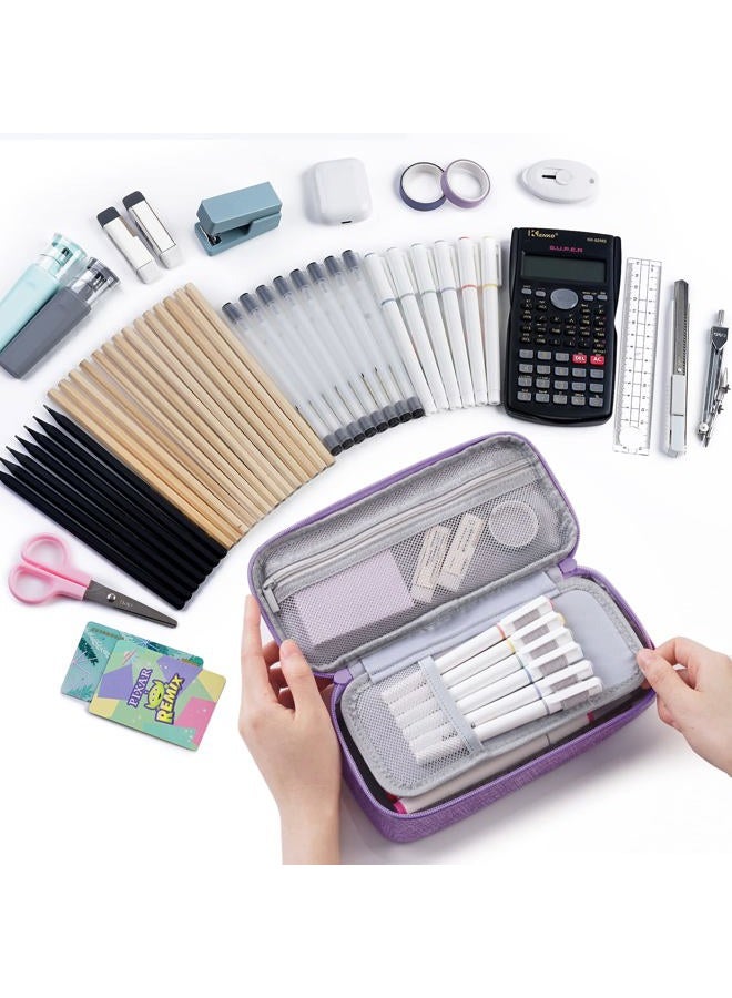 WEMATE Large Pencil Case Aesthetic,Big Capacity Canvas Pencil Pouch with Zipper, Pencil Case for Women & Men, Marker Pen Case,Portable Stationery Pencil Bag for Office Purple - Image 2