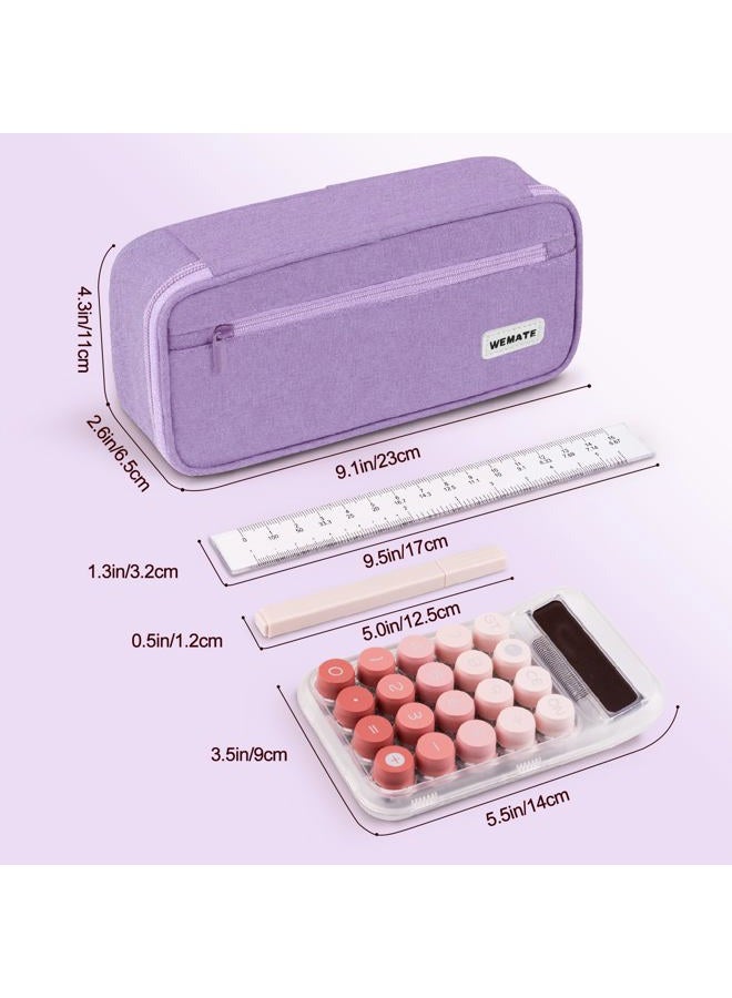 WEMATE Large Pencil Case Aesthetic,Big Capacity Canvas Pencil Pouch with Zipper, Pencil Case for Women & Men, Marker Pen Case,Portable Stationery Pencil Bag for Office Purple - Image 5