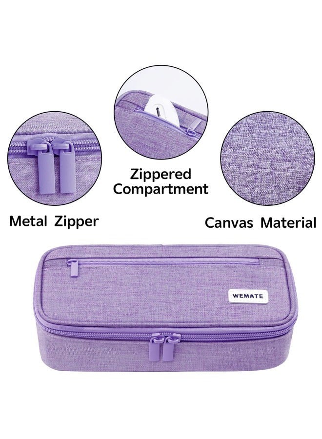WEMATE Large Pencil Case Aesthetic,Big Capacity Canvas Pencil Pouch with Zipper, Pencil Case for Women & Men, Marker Pen Case,Portable Stationery Pencil Bag for Office Purple - Image 3
