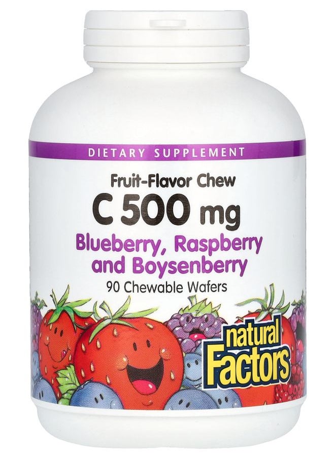 natural Factors - Vitamin C Fruit-Flavor Chew Blueberry Raspberry and Boysenberry 500 mg 90 Chewable Wafers - Image 1