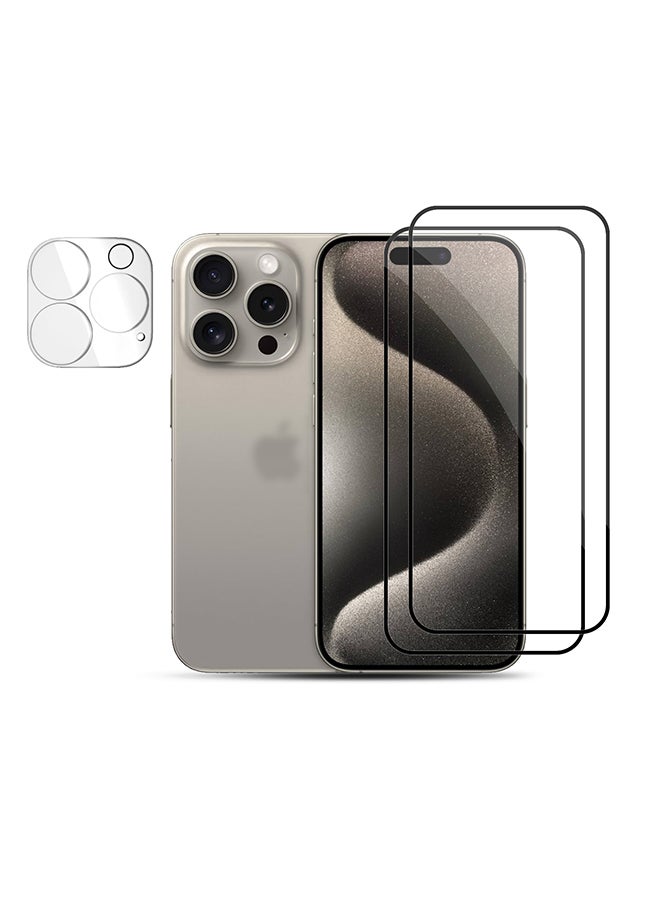 O Ozone Screen Protector for iPhone 15 Pro With Camera Lens Protector , 9H Hardness Full Coverage Screen Guard HD Ultra-thin Tempered Glass Screen Guard - Image 1