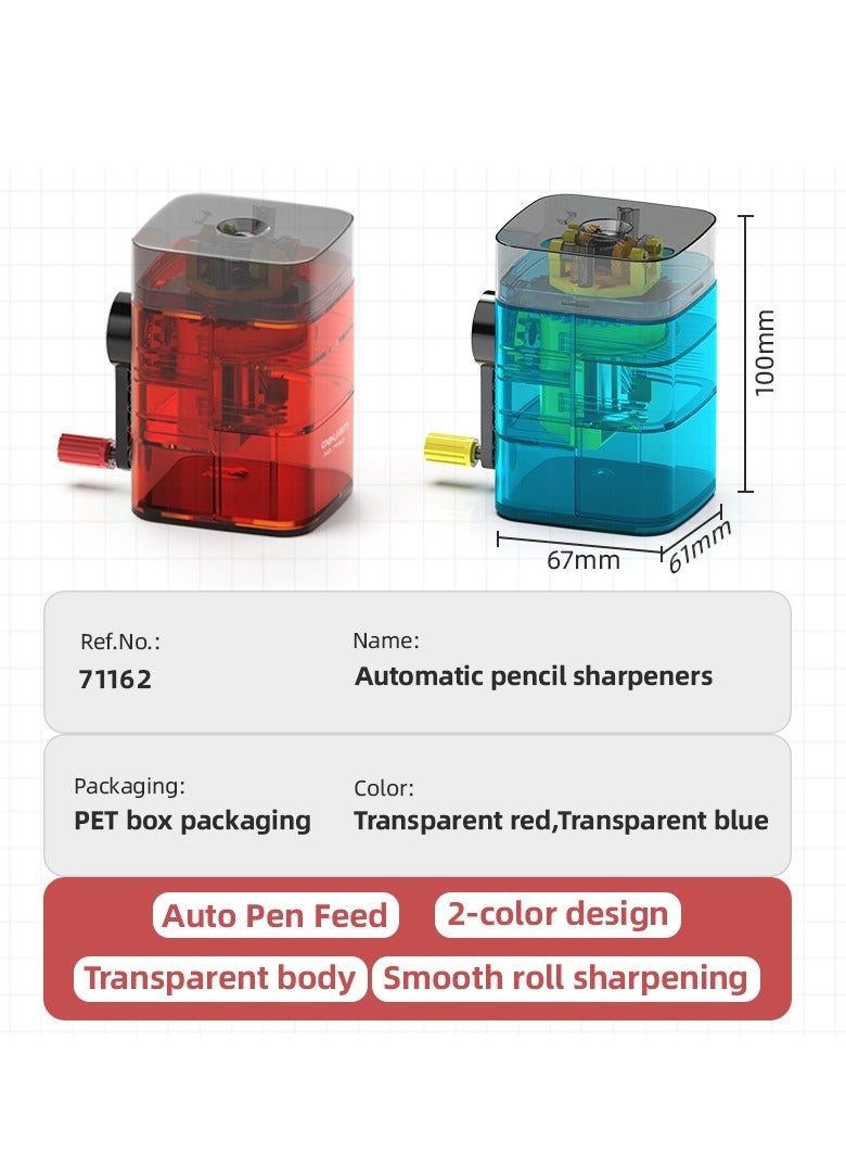 Deli Deli 71162 Auto-Feed Transparent Pencil Sharpener, 6.5-8mm Diameter, 9CrSi Alloy Cutter & Anti-Slip Base - Blue  - Image 5