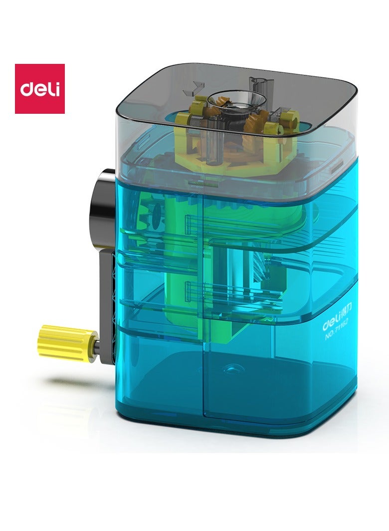 Deli Deli 71162 Auto-Feed Transparent Pencil Sharpener, 6.5-8mm Diameter, 9CrSi Alloy Cutter & Anti-Slip Base - Blue  - Image 1