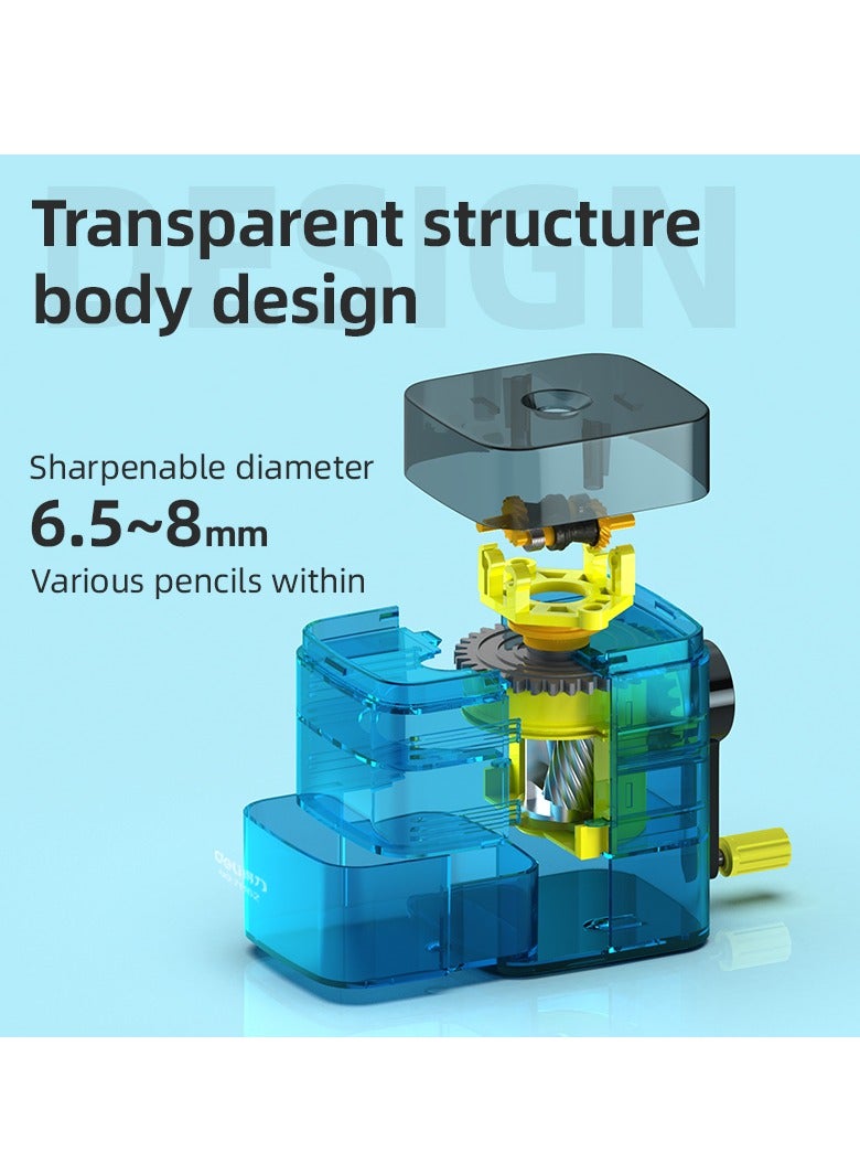 Deli Deli 71162 Auto-Feed Transparent Pencil Sharpener, 6.5-8mm Diameter, 9CrSi Alloy Cutter & Anti-Slip Base - Blue  - Image 3