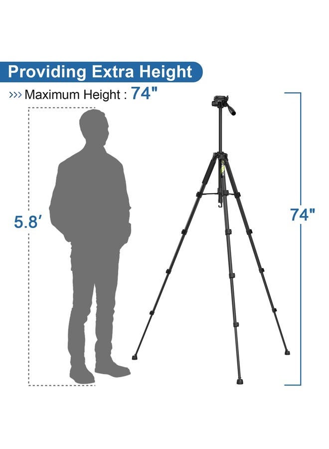 Endurax 74 Camera Tripod for Canon Nikon Sony, DSLR Tripod Stand Tall with Phone Mount and Carry Bag - Image 2