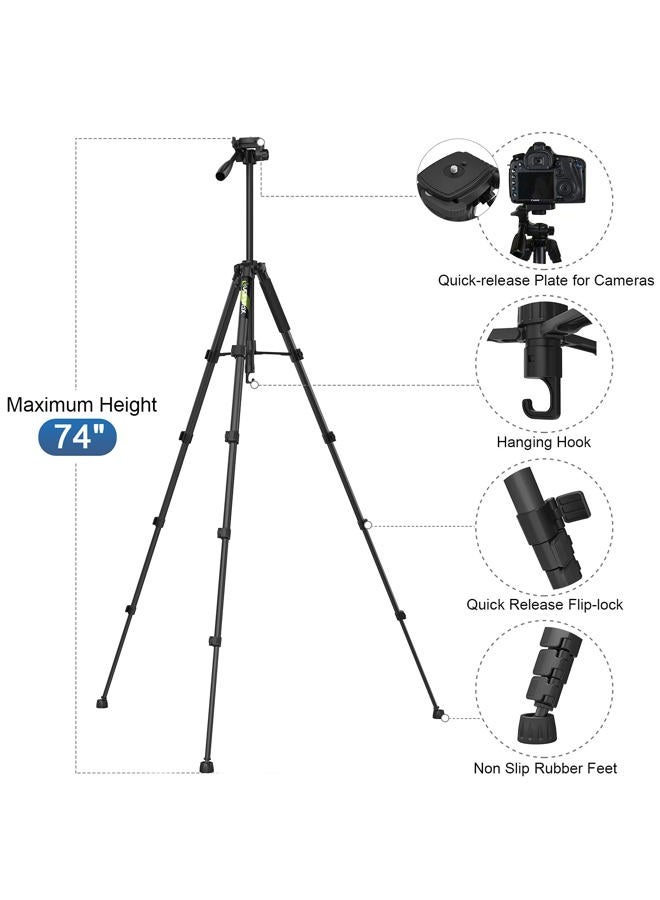 Endurax 74 Camera Tripod for Canon Nikon Sony, DSLR Tripod Stand Tall with Phone Mount and Carry Bag - Image 5