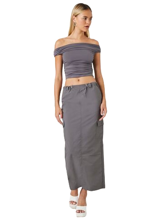 FOREVER 21 Twill Toggle Drawstring Midi Skirt  - Image 1