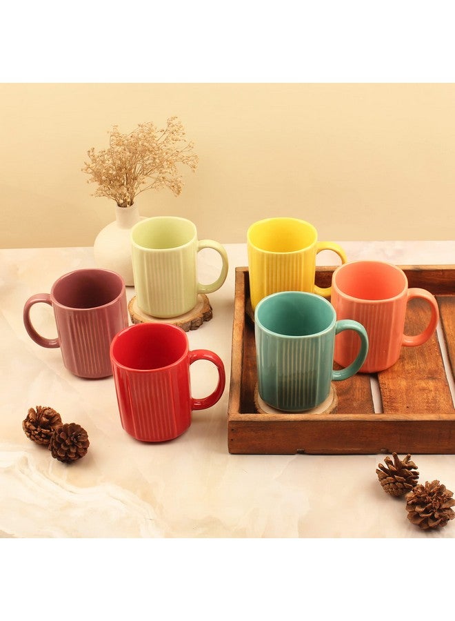 Anwaliya Aitne Series Coffee Mugs - Ceramic Tea Cups Set of 6 (350 ml) Handcrafted Design Cup Set of 6 Stackable, Chip Resistant, with Handles Large Serving Mug (Color May Vary) - Image 1