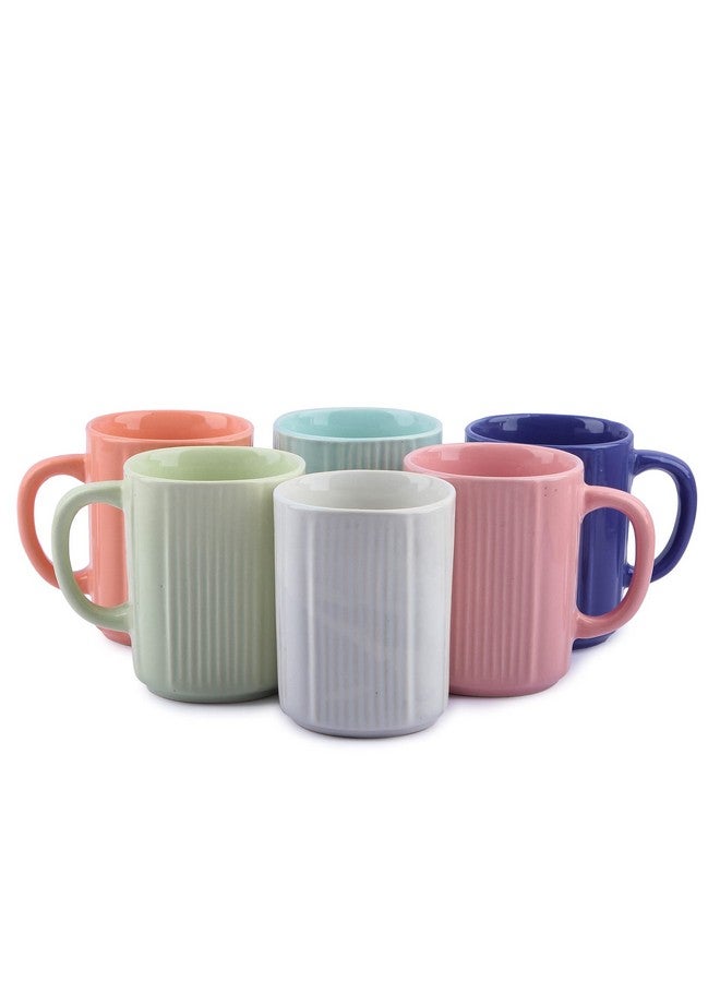 Anwaliya Aitne Series Coffee Mugs - Ceramic Tea Cups Set of 6 (350 ml) Handcrafted Design Cup Set of 6 Stackable, Chip Resistant, with Handles Large Serving Mug (Color May Vary) - Image 2