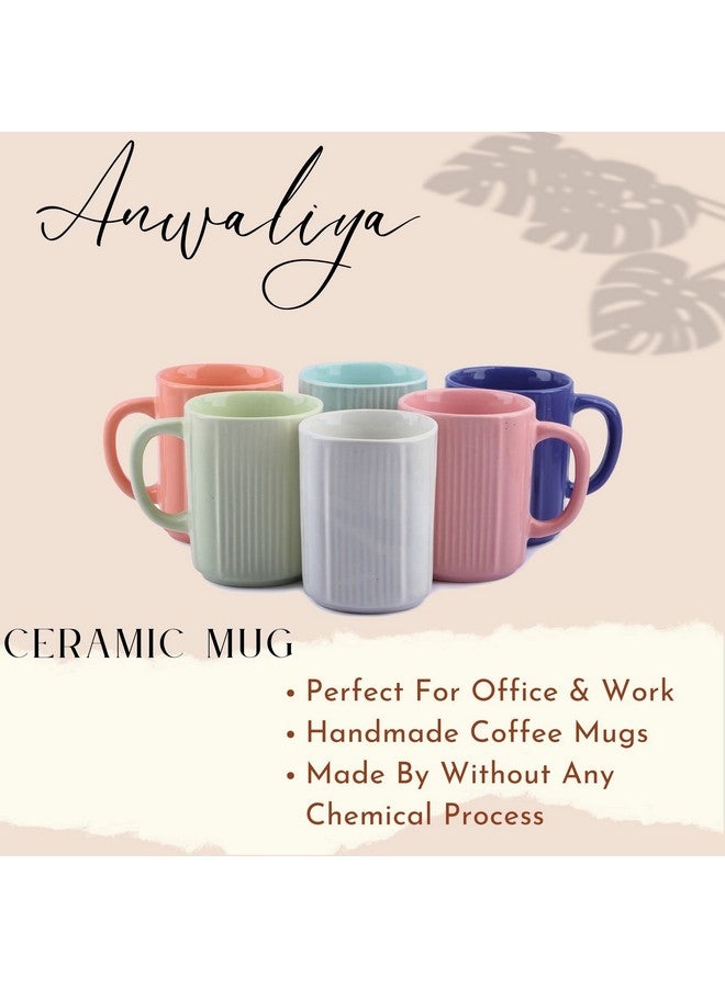 Anwaliya Aitne Series Coffee Mugs - Ceramic Tea Cups Set of 6 (350 ml) Handcrafted Design Cup Set of 6 Stackable, Chip Resistant, with Handles Large Serving Mug (Color May Vary) - Image 4