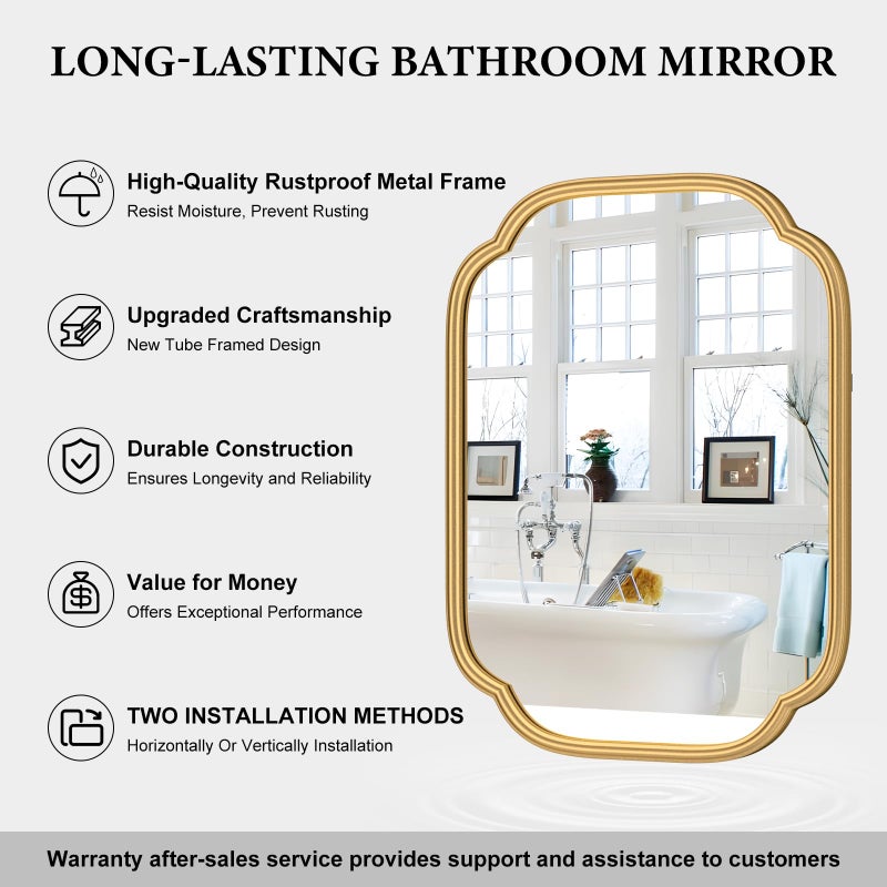 Ferytange Gold Mirrors for Bathroom, 18" x 24" Rectangular Wall Mirror for Bathroom Metal Frame Farmhouse Rounded Corner Wall Mirror (Horizontal/Vertical) - Image 5