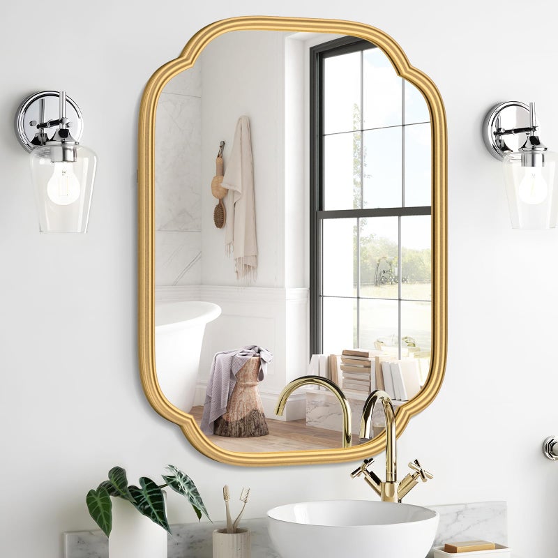 Ferytange Gold Mirrors for Bathroom, 18" x 24" Rectangular Wall Mirror for Bathroom Metal Frame Farmhouse Rounded Corner Wall Mirror (Horizontal/Vertical) - Image 1