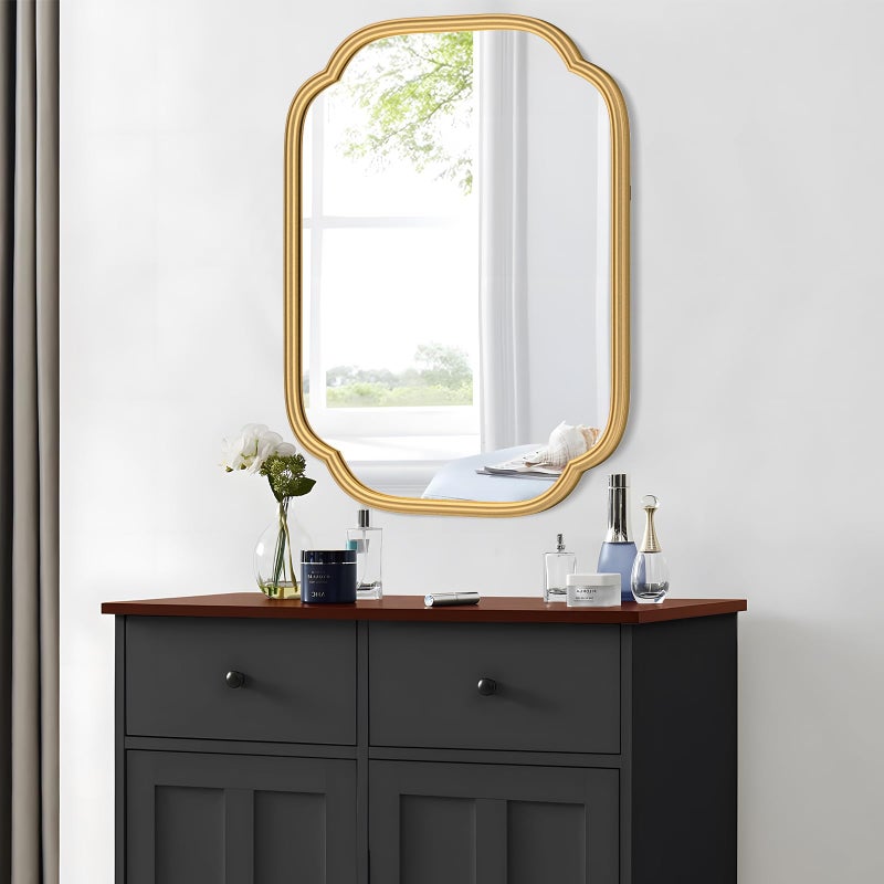 Ferytange Gold Mirrors for Bathroom, 18" x 24" Rectangular Wall Mirror for Bathroom Metal Frame Farmhouse Rounded Corner Wall Mirror (Horizontal/Vertical) - Image 3