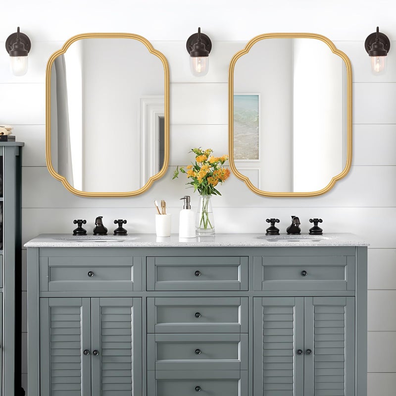Ferytange Gold Mirrors for Bathroom, 18" x 24" Rectangular Wall Mirror for Bathroom Metal Frame Farmhouse Rounded Corner Wall Mirror (Horizontal/Vertical) - Image 2