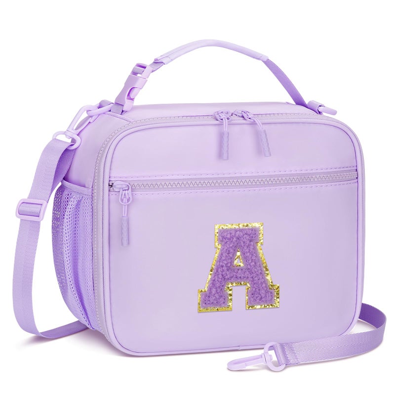 CLOUDWINGS Kids Initial Lunch Bag, Reusable Insulated Lunch Box for Girls Toddlers, Back to School Gift, Leak-proof Cooler Bag for School Daycare Travel Picnic, Purple-A - Image 1
