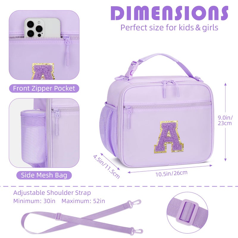 CLOUDWINGS Kids Initial Lunch Bag, Reusable Insulated Lunch Box for Girls Toddlers, Back to School Gift, Leak-proof Cooler Bag for School Daycare Travel Picnic, Purple-A - Image 3