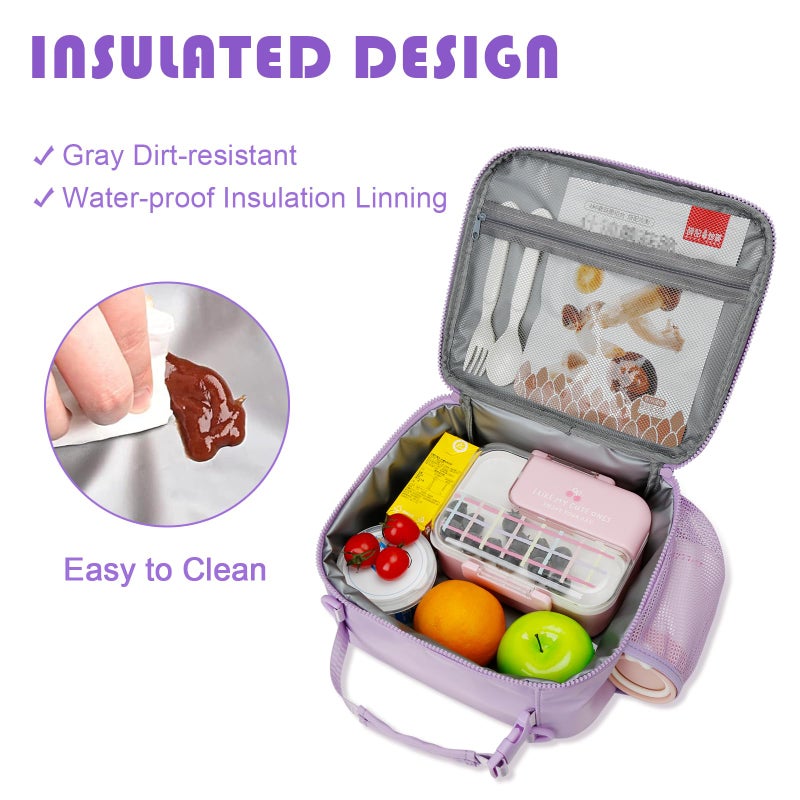 CLOUDWINGS Kids Initial Lunch Bag, Reusable Insulated Lunch Box for Girls Toddlers, Back to School Gift, Leak-proof Cooler Bag for School Daycare Travel Picnic, Purple-A - Image 5