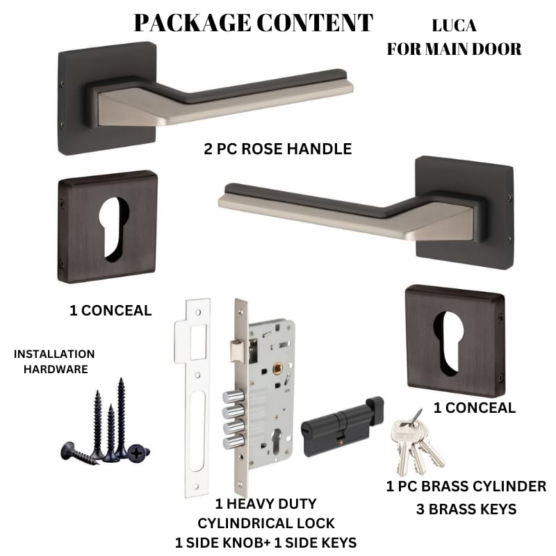 Sardar Luca Black Finish Door Lock for Main Door/Mortise Door - 3 Brass Keys/Bedroom Door Lock/Handle Lock for Home/Office/Hotel - Image 4