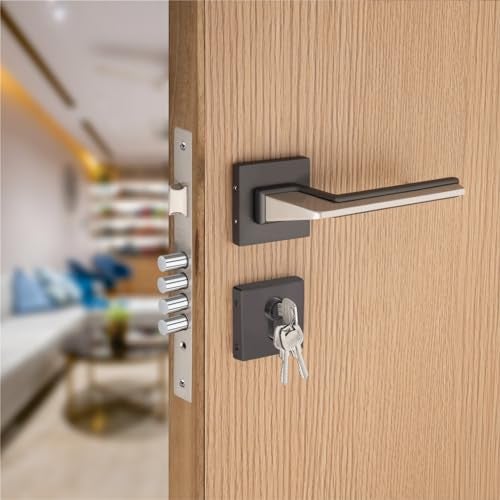 Sardar Luca Black Finish Door Lock for Main Door/Mortise Door - 3 Brass Keys/Bedroom Door Lock/Handle Lock for Home/Office/Hotel - Image 1