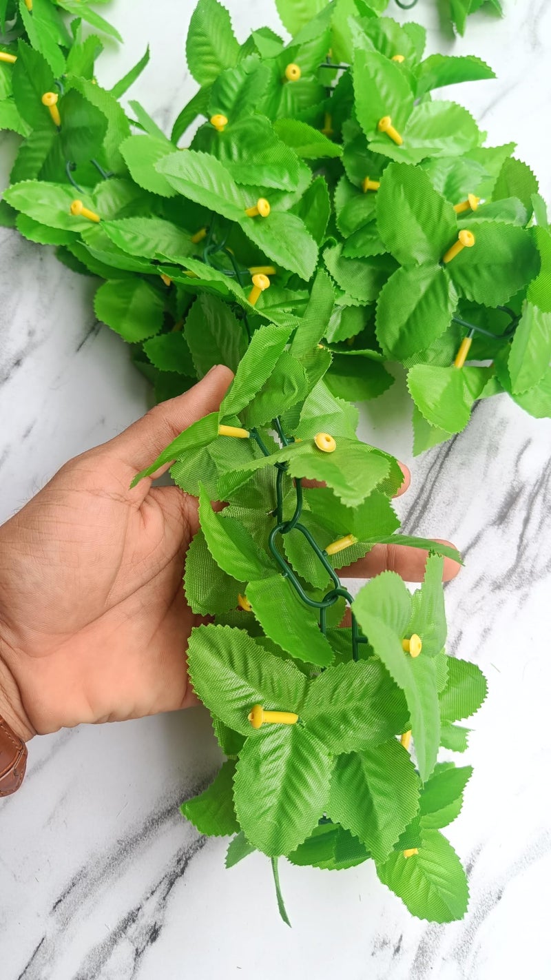 VRB Dec™ 1 Pcs Artificial Flowers Vine Blossom/Roses Garland Fake (6 ft) Flowers Fabric Roses/Blossom Garland for Wedding Decor Diwali/Ganpati/Garden Wall Valentine (Green Money Plant Creeper) - Image 2