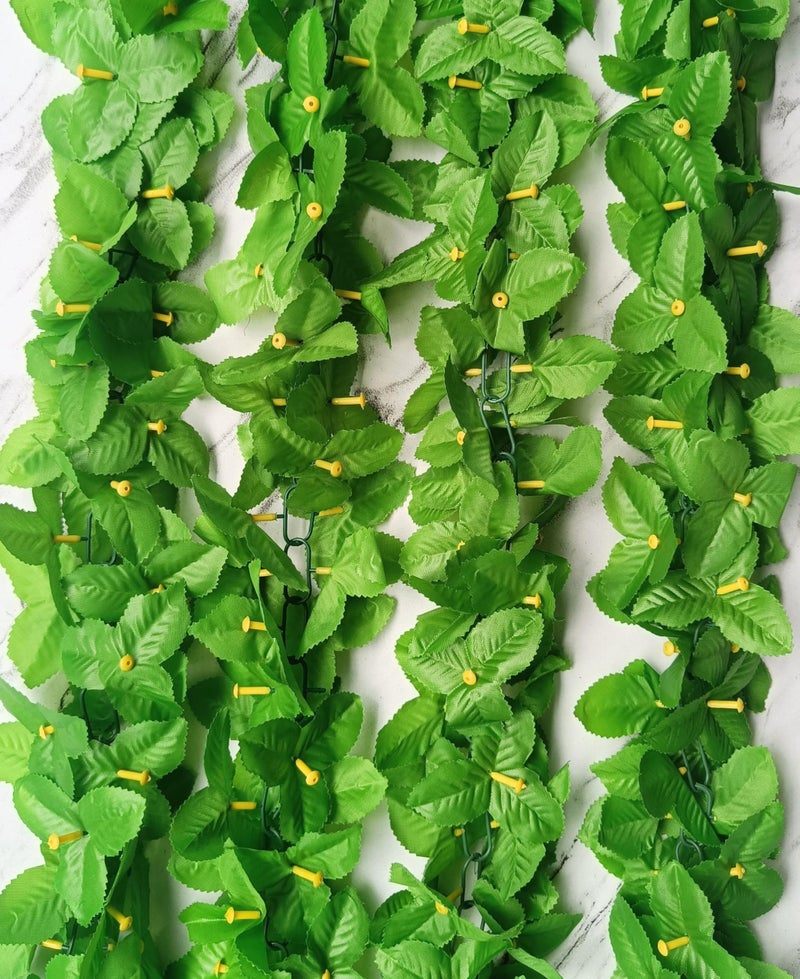 VRB Dec™ 1 Pcs Artificial Flowers Vine Blossom/Roses Garland Fake (6 ft) Flowers Fabric Roses/Blossom Garland for Wedding Decor Diwali/Ganpati/Garden Wall Valentine (Green Money Plant Creeper) - Image 1