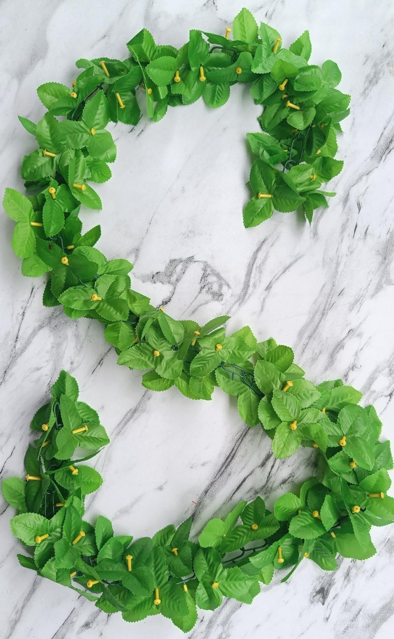 VRB Dec™ 1 Pcs Artificial Flowers Vine Blossom/Roses Garland Fake (6 ft) Flowers Fabric Roses/Blossom Garland for Wedding Decor Diwali/Ganpati/Garden Wall Valentine (Green Money Plant Creeper) - Image 3